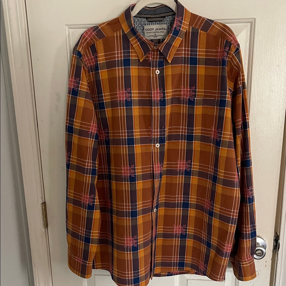 Cody James Men's Casual Plaid Button-Down Shirt - Orange and Blue